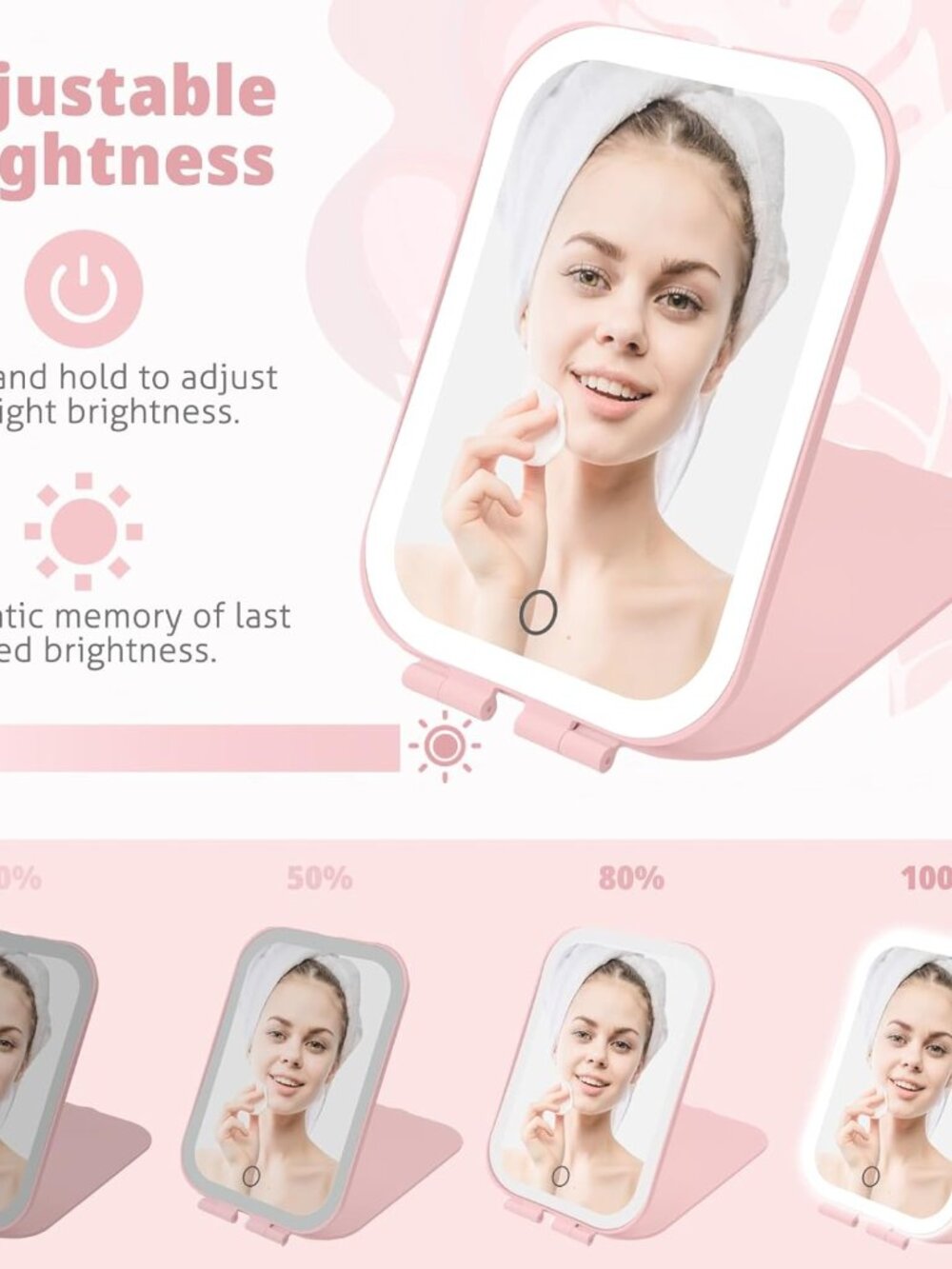 Travel Makeup Mirror, Portable Mirror with 3 Adjustable Light Settings, USB-Rech - Picture 4 of 7